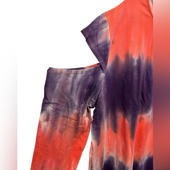 NWT Hayden Plus Size PinK Purple Tie Dye French Terry Dress Cold Shoulders - 2XL - Picture 3 of 11